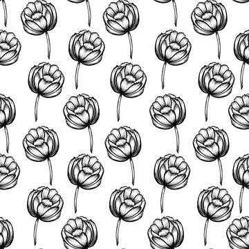 Seamless pattern Peony flower and leaf hand drawn botanical illustration with 스톡 일러스트