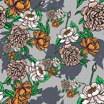 Seamless pattern with peony flowers. Hand drawn vector illustration. Stock Illustration