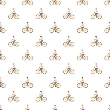 Seamless pattern with people cycling on bicycles Stock Illustration