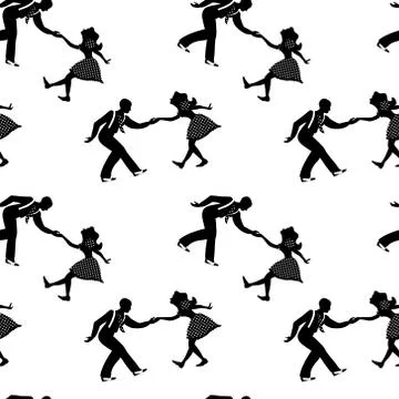 Seamless pattern with people dancing jazz. Stock Illustration