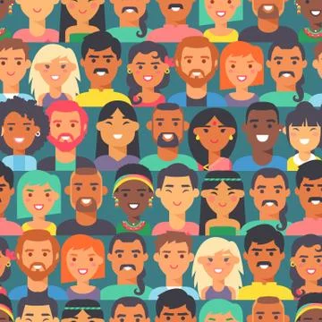 Seamless pattern with people of different races and nationalities, vector イラスト素材