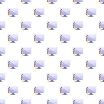 Seamless pattern with people learning online using computers Illustrazione stock