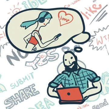 Seamless pattern with people on the topic of Internet communicat Illustrazione stock