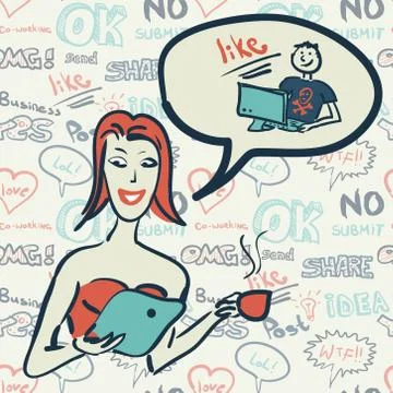 Seamless pattern with people on the topic of Internet communicat イラスト素材