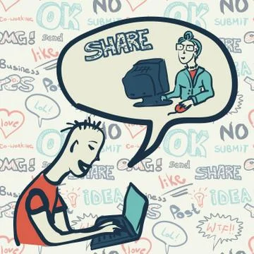 Seamless pattern with people on the topic of Internet communicat Stock Illustration