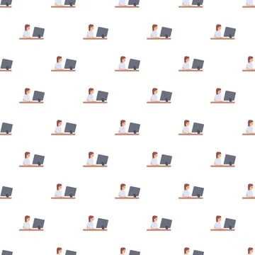 Seamless pattern with people using computers for work Illustrazione stock
