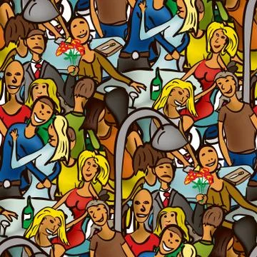 Seamless pattern of people for a walk in the evening Stock Illustration