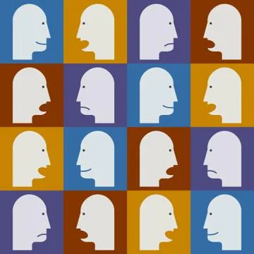 Seamless pattern. People's faces with different emotions (temperaments). Stock Illustration