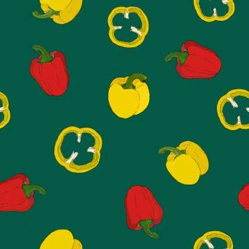 Seamless pattern Pepper hand drawn vector set. Vegetable engraved style Stock Illustration