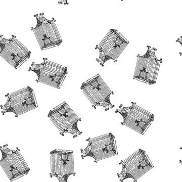 Seamless pattern perch birdcage sketch hand drawn Illustrazione stock