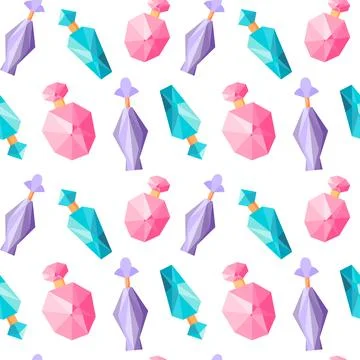 Seamless pattern with perfume bottles, repeating background with fragrance Stock Illustration