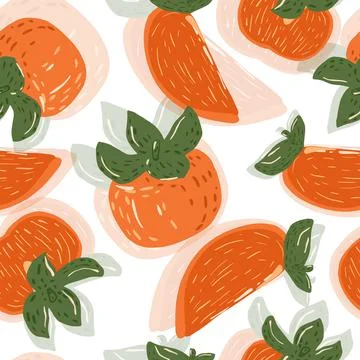 Seamless pattern persimmons on white background. Beautiful hand drawn fruits  Stock Illustration