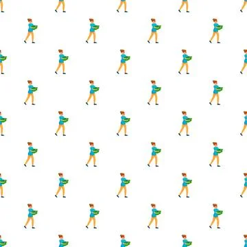 Seamless pattern of person delivering green package box Illustrazione stock