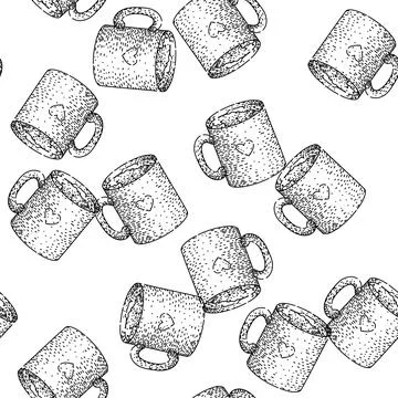 Seamless pattern personalized coffee mug sketch hand drawn イラスト素材
