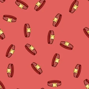 Seamless pattern Pet accessory red dog collar with buckle Ilustração Stock