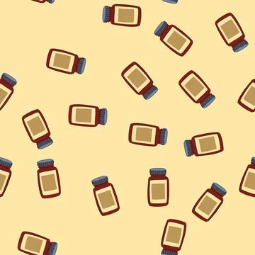 Seamless pattern pharmacy pill bottle cartoon vector Stock Illustration