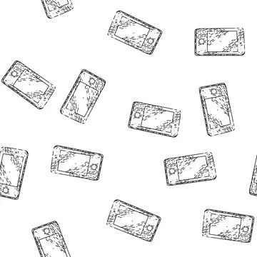 Seamless pattern phone screen sketch hand drawn Stock Illustration