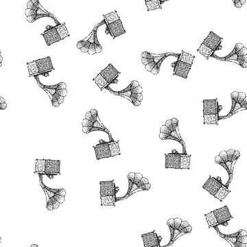 Seamless pattern phonograph gramophone sketch hand drawn 库存插图