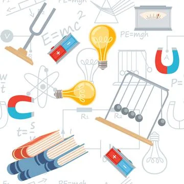 Seamless pattern Physics science courses online education concept or school l Stockillustratie