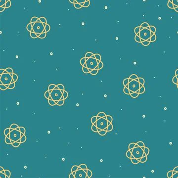 Seamless pattern on physics topic. Hand drawn atom in doodle style. Vector Illustrazione stock