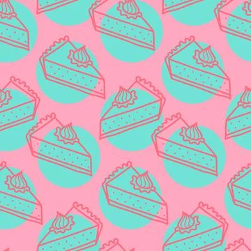 Seamless pattern of a piece of cream cake, pink rose color. Pattern for desig イラスト素材