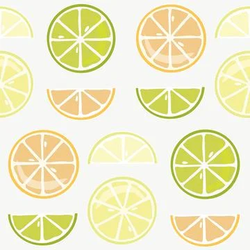 Seamless pattern with pieces and s lices of citrus fruits Stock Illustration