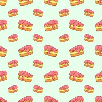 Seamless pattern with pieces of cakes, pies in doodle vintage style. Stock Illustration