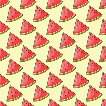 Seamless pattern with pieces of juicy bright watermelon on a yellow background Stock Illustration