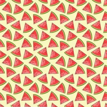 Seamless pattern with pieces of juicy bright watermelon on a yellow background Stock Illustration