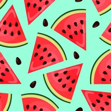 Seamless pattern with pieces of watermelon on blue background. Endless print Stock Illustration