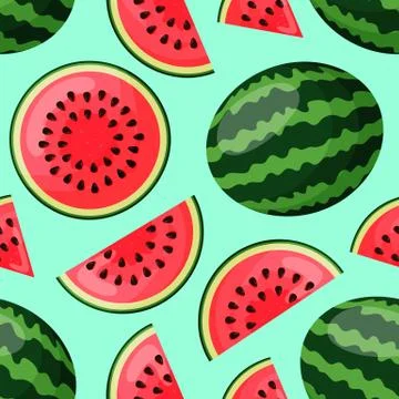 Seamless pattern with pieces of watermelon on blue background. Endless print Stock Illustration