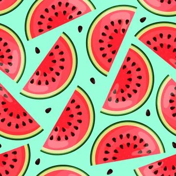 Seamless pattern with pieces of watermelon on blue background. Endless print Stock Illustration
