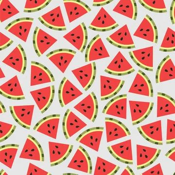 Seamless pattern with pieces of watermelon on a light background. Fruity summer Stock Illustration