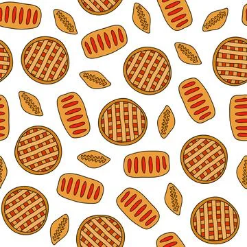 Seamless pattern with pies, buns. Stock Illustration