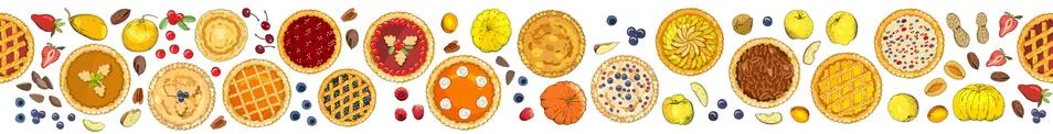 Seamless pattern of pies with different toppings. Vector illustration isolate Illustrazione stock