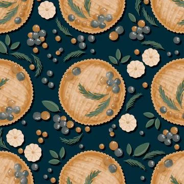 Seamless pattern with pies. ornament with endless berry pie design. suitable  Stock Illustration