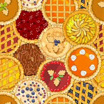 Seamless pattern with pies. The theme of autumn, harvest and thanksgiving. Stock Illustration