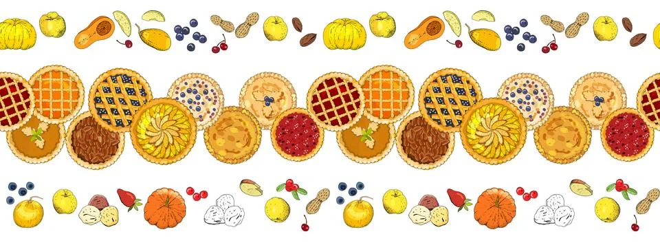 Seamless pattern with pies. The theme of autumn, harvest and thanksgiving. Stock Illustration