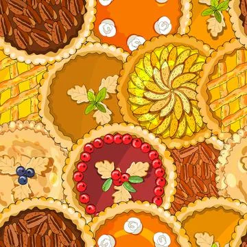 Seamless pattern with pies. The theme of autumn, harvest and thanksgiving. Stock Illustration