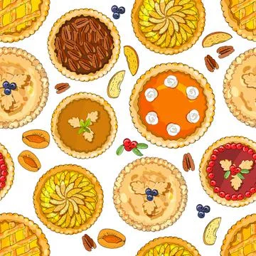 Seamless pattern with pies. The theme of autumn, harvest and thanksgiving. Stock Illustration