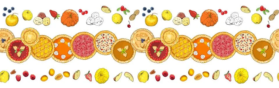 Seamless pattern with pies. The theme of autumn, harvest and thanksgiving. Stock Illustration