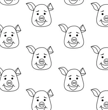 Seamless pattern. Pig head with different emotions, meme, icon. Single, vecto Illustrazione stock