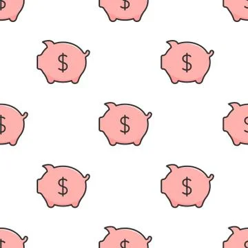 Seamless pattern with piggy bank. Simple money box. Vector illustration 스톡 일러스트