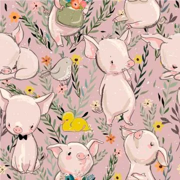 Seamless pattern with pigs Stock Illustration