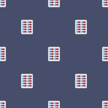 Seamless pattern with pill plate icon. Flat style. Health care. Vector. Stock Illustration