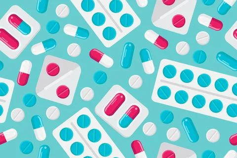 Seamless Pattern with Pills. Blisters with Capsules and Tablets. Stock Illustration
