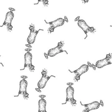 Seamless pattern pina colada cocktail sketch hand drawn Stock Illustration