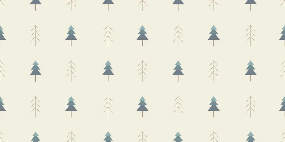 Seamless pattern with pine and trees, winter holidays design, vector Stock Illustration