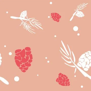 Seamless pattern with pine branches and cones, snow Stock Illustration