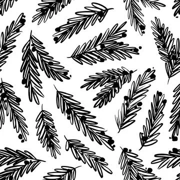 Seamless pattern with pine branches and balls. Stock Illustration